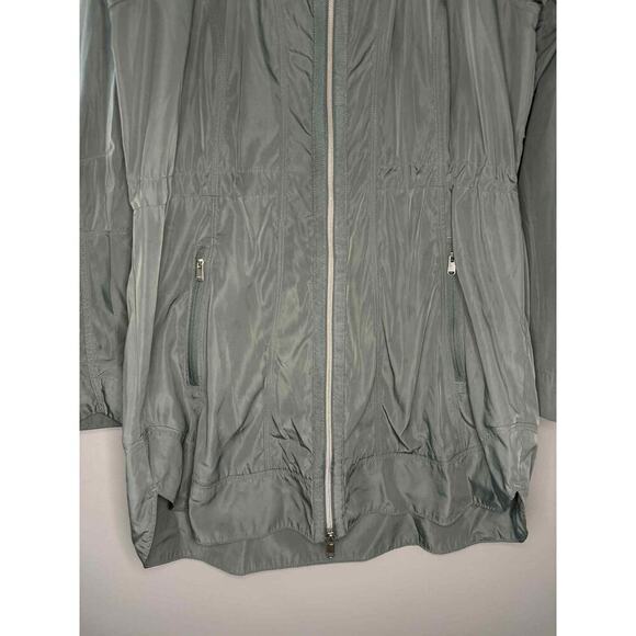 Athleta Drip Drop Full Zip Water Repellent Jacket with Hood Blue/Grey Small - Picture 9 of 14